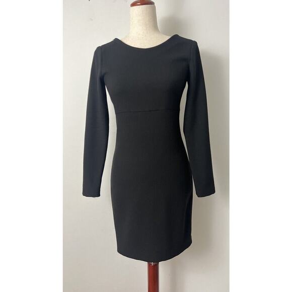 Zara LBD Women’s Sz M Black Bodycon Gold Zipper Mid Back Pointe Knit Knee Length - Picture 1 of 12